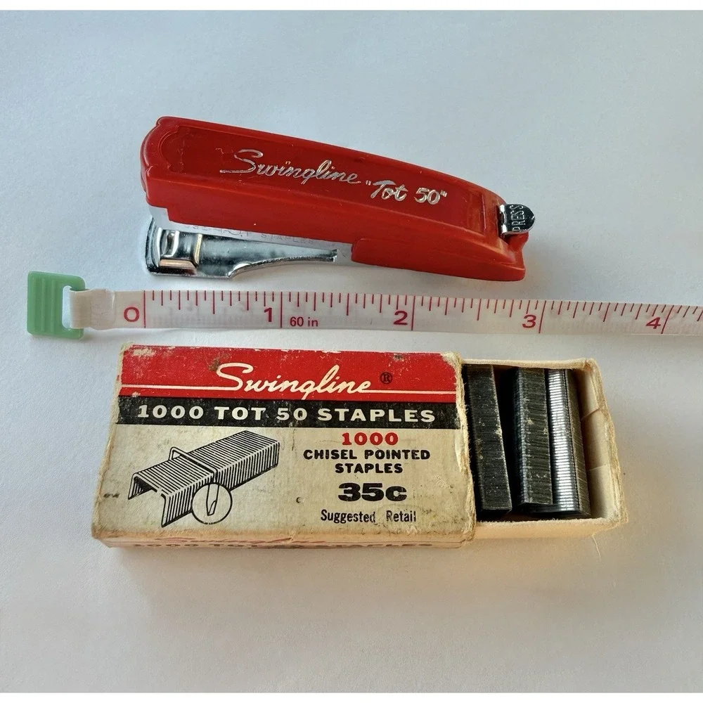 Vintage Swingline TOT 50 Red MINI Stapler Kit with Original Staples Made in USA